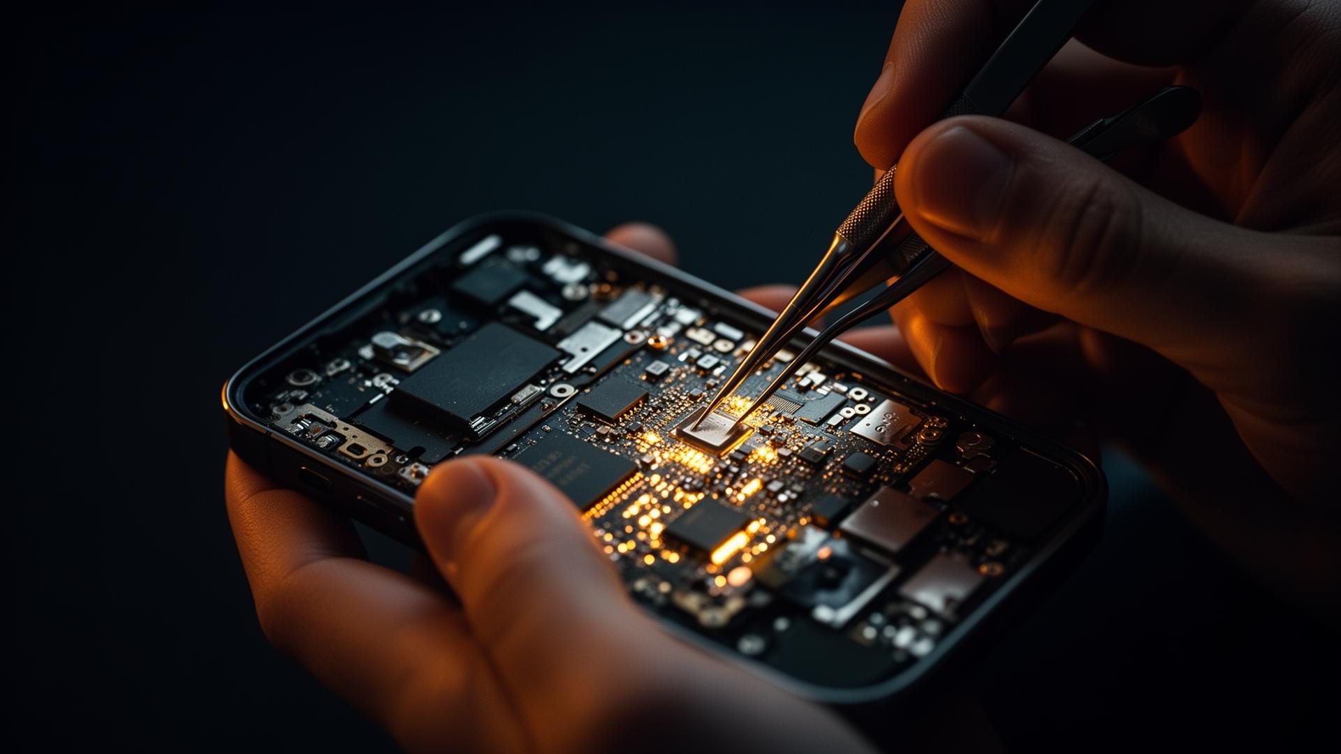 Technik naprawiający smartfon w Serwisie GSM Zamość